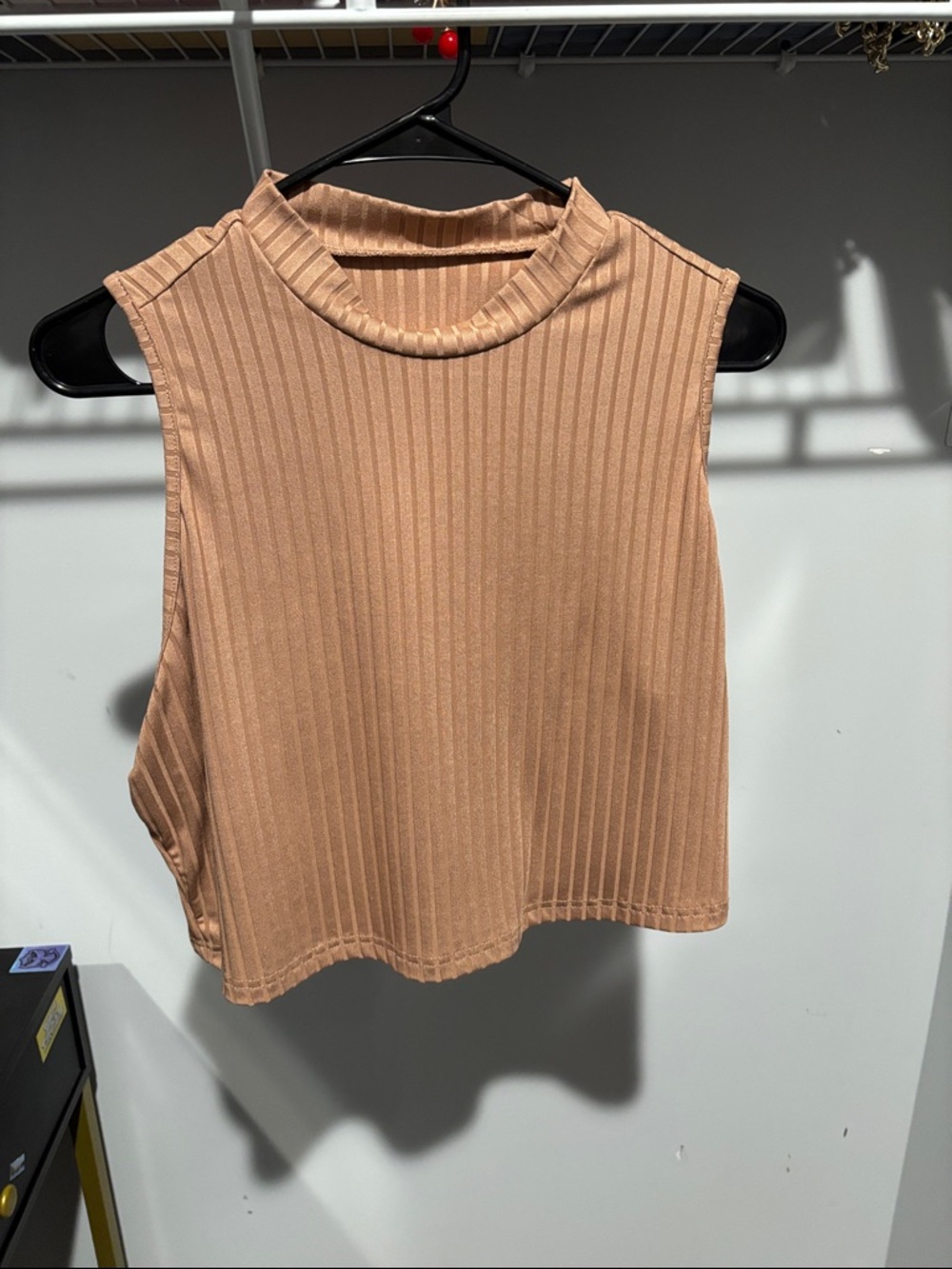 Sleeveless Ribbed Mock-Neck Crop Top - Tan